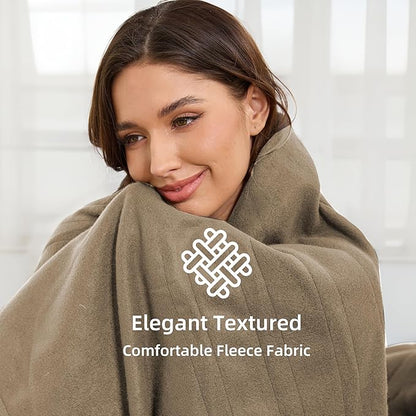 Electric Heated Blanket Full Size 72''x84'' Fleece Fabric Machine Washable Warm and Cozy, 4 Heating Levels & 10H Auto-Off, Light Brown