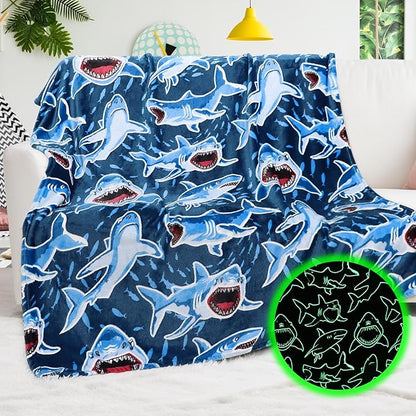 Shark Gifts Blanket for Boys 3-12 Year Old Toys - Soft Fuzzy Ocean Shark Throw Blanket for Couch & Bed, Sea Creature Fleece Plush Bedding for Bedroom Decor & Travel, 50"x60"