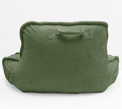 Super Soft Velvety Backrest Reading Bed Rest Pillow with Arms and Pockets 18" H for Sitting in Bed Couch Sofa, Back Support Wedge Cushion with Removable Cover, 20" x 18" x17", Avocado