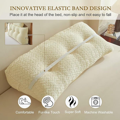 YOUR MOON Wedge Headboard Pillow Twin with 1 Pack Neck Roll Pillows, Triangular Wedge Backrest Pillow Headboard for Bed,Daybed,and Lounging, Large Bed Bolster Pillows,Off White