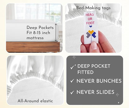 California Design Den 2-Pack Twin Size Bed Sheets Cotton - 400 Thread Count 100% Cotton Sateen - Soft, Breathable Sheets, 2 Sets of Deep Pocket Bed Sheets - Antique White