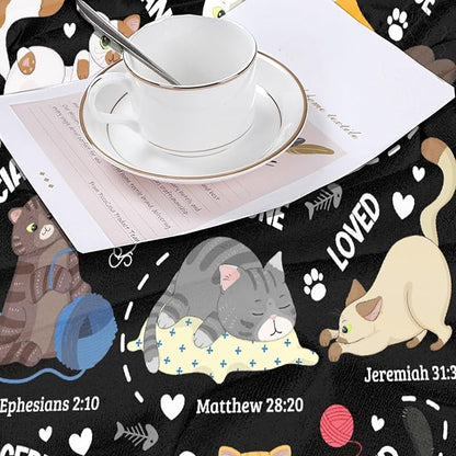 Cat Throw Blanket,Bible Verse Blanket, Christian Gifts, God Says I am Print Blankets, Meaningful Thoughtful Religious Gifts for Girls,Cat Lover Room Bed Decoration, 30"x40"