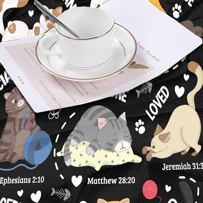 Cat Throw Blanket,Bible Verse Blanket, Christian Gifts, God Says I am Print Blankets, Meaningful Thoughtful Religious Gifts for Girls,Cat Lover Room Bed Decoration, 50"x60"