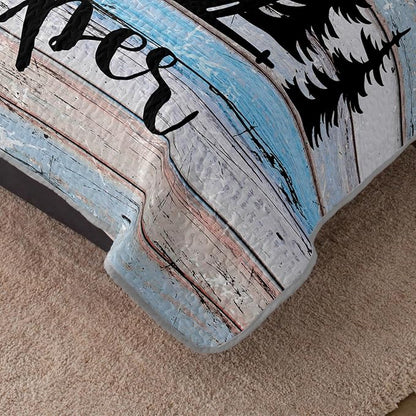 HOSIMA Happy Camper Decor Full Size Quilt Set,Camouflage Camping Quilt for Adults Room Decor,Camper Accessories for Travel Trailers Camping Themed Bedding with 2 Pillowcases.