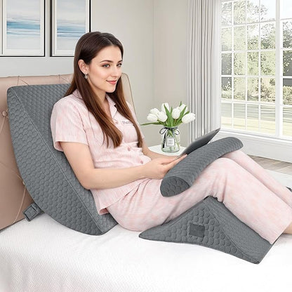 Bed Wedge Pillow for Sleeping, 3PCS Wedge Pillow Set for After Surgery, Adjustable 7 &12 inch Pillow Wedges for Acid Reflux Relief, Back Pain Relief, Sleep Apnea, Sitting Up, Headboard (Grey)