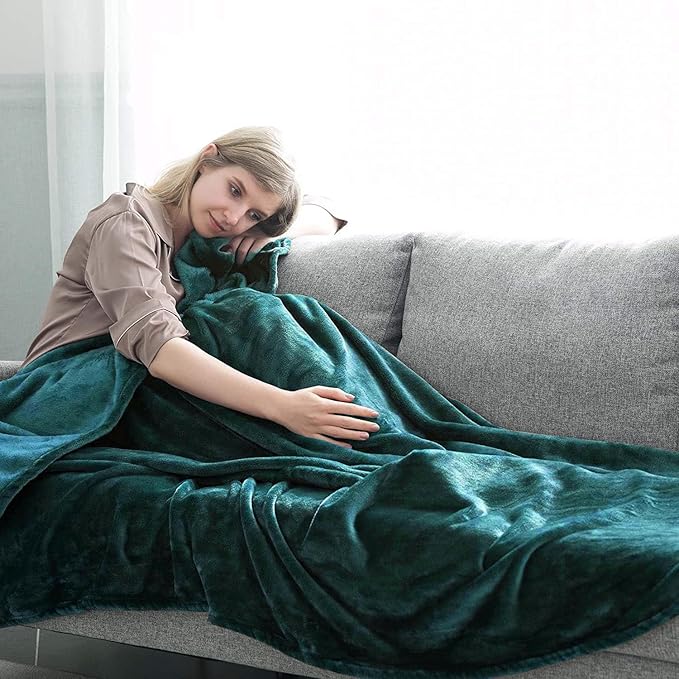 IR Imperial Rooms Fleece Blankets Queen Size 90x90 Inches - Super Soft Fluffy Throw Blanket for Sofa and Bed - Warm and Cozy Lightweight 400 GSM Microfiber Bed Throws Blankets (Queen, Emerald)