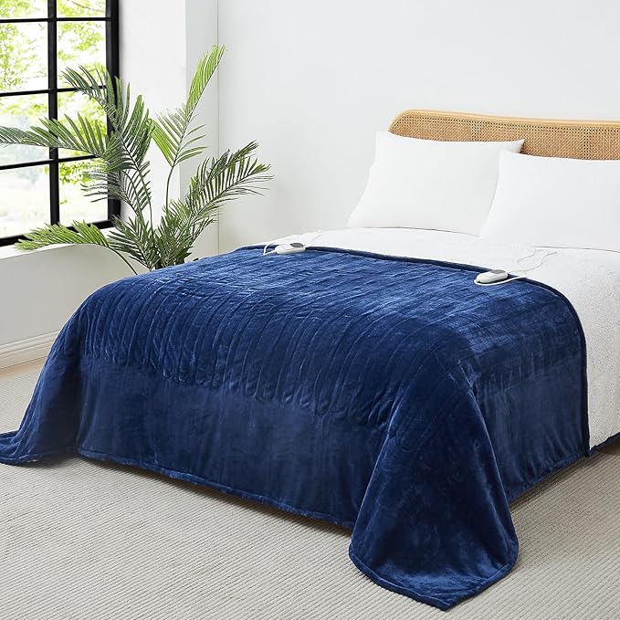 Heated Electric Blanket Twin Size - 62"x84" Flannel Heating Blanket with 10 Heating Levels & 5 Time Settings Over-Heat Protection, Winter Warmer for Adults with ETL Certification（Navy Blue）
