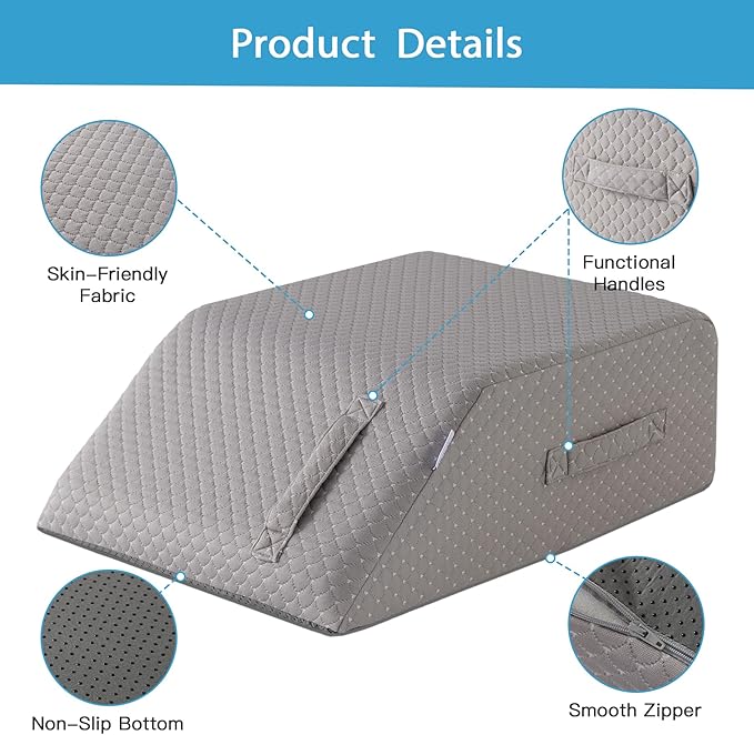 Leg Pillow Elevation Blood Circulation, Leg Wedge for Elevation for Swelling, Leg Elevating Pillow for After Surgery, Memory Foam Foot Knee Pillow for Back Sleeping 23.6×16.8×8 Inch Grey