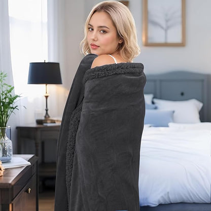 Heated Blanket Twin Size Electric Blanket 62" x 84" with 5 Levels Heating & 10Hs Auto Off, Silky Microplush Flannel & Warm Sherpa Fabric, Machine Washable, Great Christmas Birthday Gifts, Dark Gray