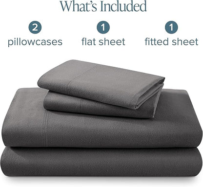 Bare Home Flannel Sheet Set 100% Cotton, Velvety Soft Heavyweight - Double Brushed Flannel - Deep Pocket (California King, Grey)