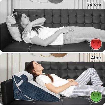 Bed Wedge Pillow for Sleeping, 3PCS Wedge Pillow Set for After Surgery, Adjustable 7 &12 inch Pillow Wedges for Acid Reflux Relief, Back Pain Relief, Sleep Apnea, Sitting Up, Headboard (Blue/White)