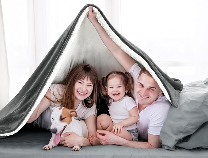 Utopia Bedding Sherpa Blanket Throw Size (Grey, 50x60 Inches) - Soft Lightweight Plush Fleece Reversible Blanket for Bed, Sofa, Couch, Camping and Travel