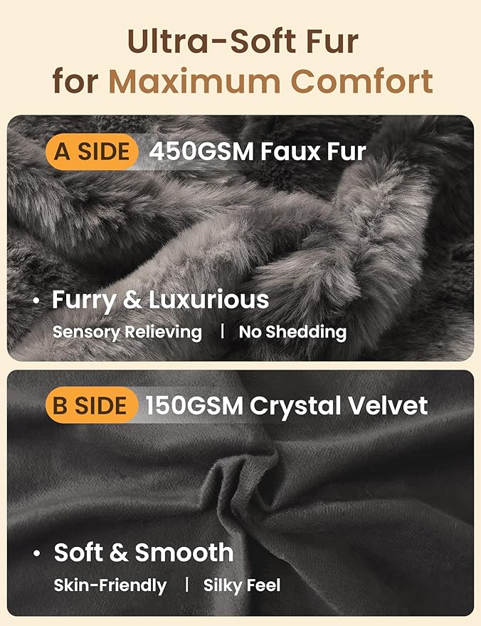 ZonLi Fluffy Faux Rabbit Fur Grey Body Pillow, Side Sleep Body Pillow with Washable Cover, Adjustable Memory Foam Fill，20x54 Long Pillow for Adults Girls & Kids