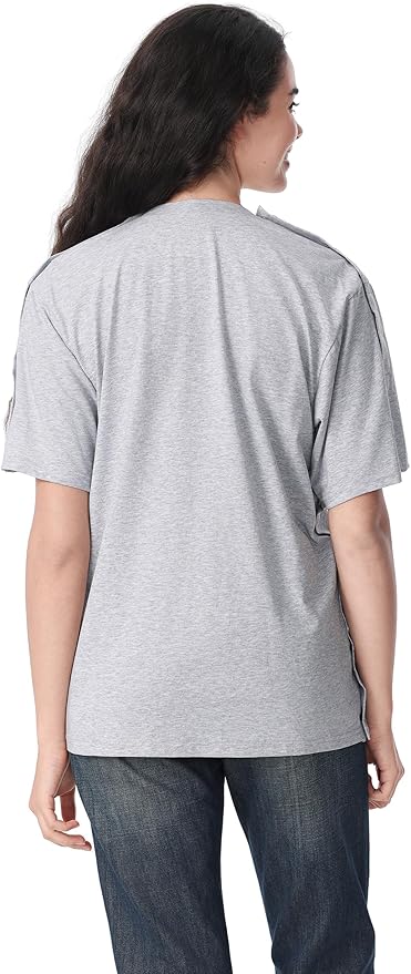 Magnetic Buttons Post Shoulder Surgery Recovery Shirt for Men V-Neck Tear Away Adaptive Chemo Port Clothing for Women
