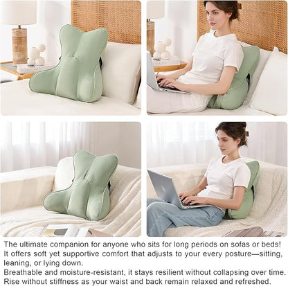 Ergonomic Lumbar Support Pillow – Multi-Functional Back Cushion with Firm Support for Reading, Working & Driving,Celadon Green