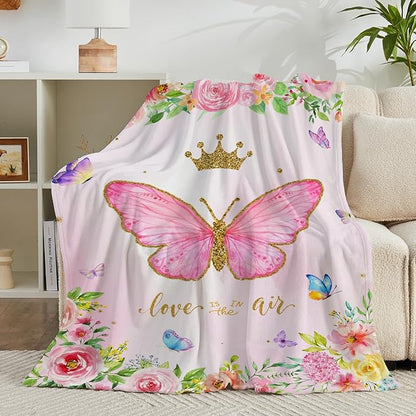 Butterfly Throw Blanket for Girls Teens Women Toddler Watercolor Blanket Soft Fuzzy Flannel Bed Blanket Plush Butterfly Birthday Gifts for Women Girls Mom Kids Teens Adults,60”x80”