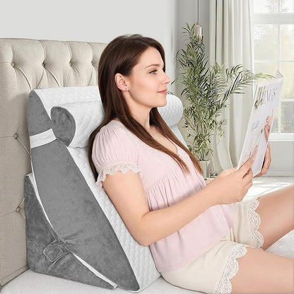 Bed Wedge Pillow for Sleeping, 3PCS Wedge Pillow Set for After Surgery, Adjustable 7 &12 inch Pillow Wedges for Acid Reflux Relief, Back Pain Relief, Sleep Apnea, Sitting Up, Headboard (White/Grey)