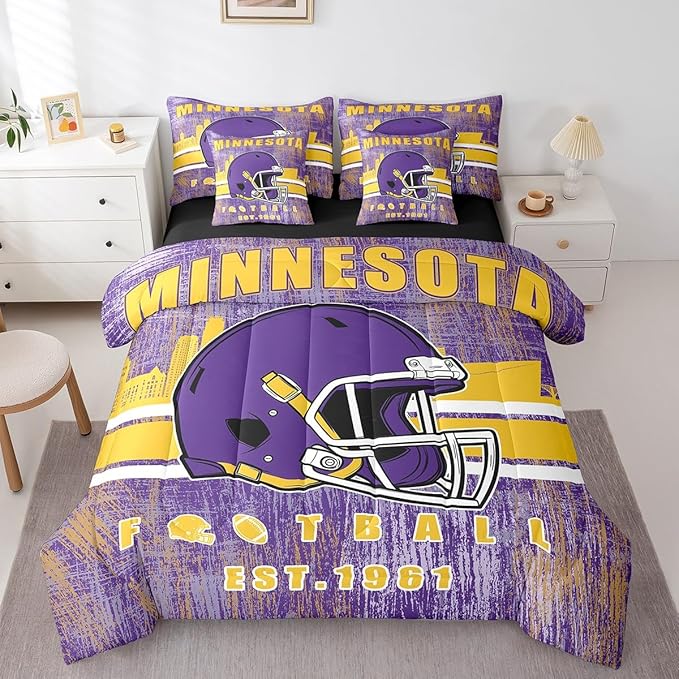 Erosebridal 7 Pieces Classic Sports Bed in A Bag Queen Football Comforter Sets with Sheets Seasonal Color Football Bedding Set for Men Women Seasonal Color City Silhouette Bed Set