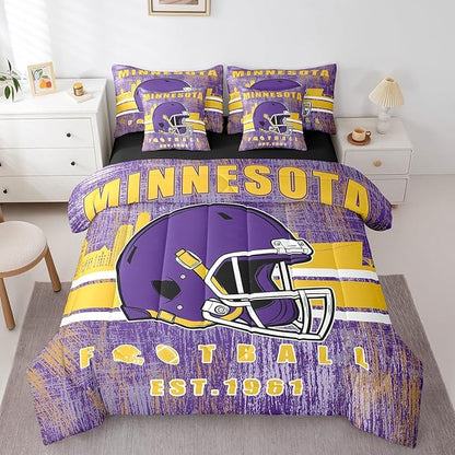 Erosebridal 7 Pieces Classic Sports Bed in A Bag Queen Football Comforter Sets with Sheets Seasonal Color Football Bedding Set for Men Women Seasonal Color City Silhouette Bed Set