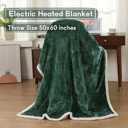 Heated Blanket Electric Throw 50''x60'', 3 Hour Auto Shut-Off 6 Heating Levels Small Warm Soft Flannel Electric Blanket Machine Washable - Grass Green