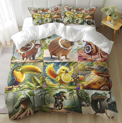 Funny Fusion Animals Bedding Set,Fusion Animals Duvet Cover Twin Full Queen King Set for Kids Boys Bed Decor Gifts (Color 11,King (104" x 90"))