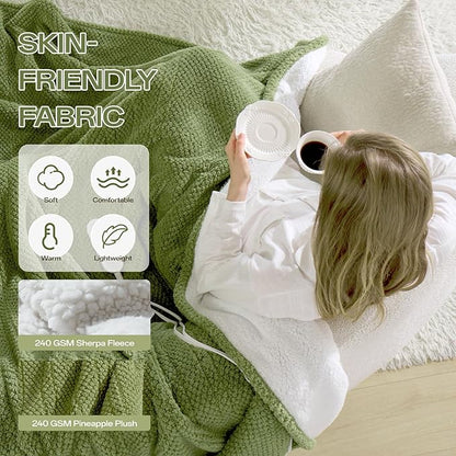 Heated Blanket Electric Blanket Full Size Fuzzy Fleece, 72" x 84" Soft Fluffy Fast Heating Blanket 8 Heating Levels & 10 Hours Auto Off with ETL & FCC Certification, Green