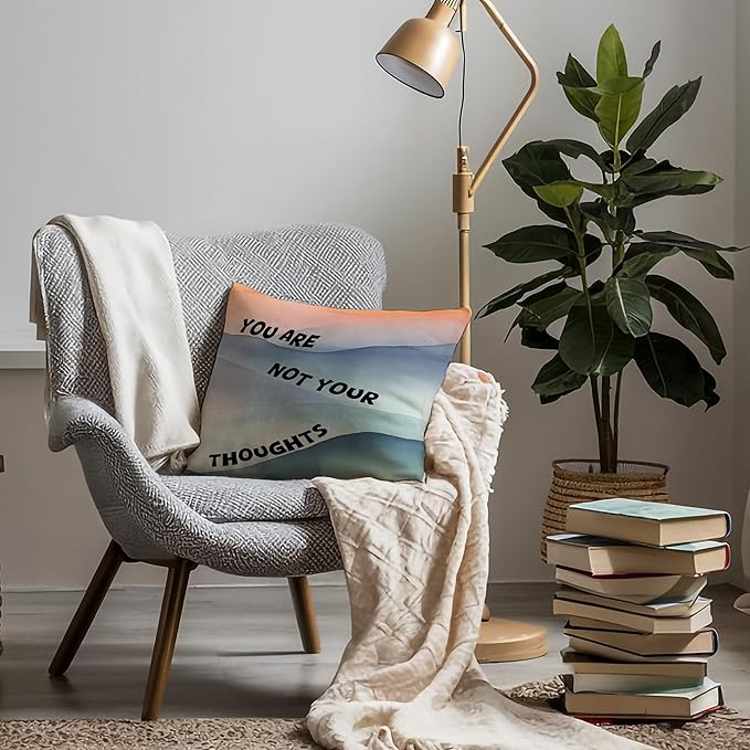 You are not Your Thoughts Mental Health Pillow Covers, Inspirational Mindfulness Self Care Throw Pillow Covers for Therapy Counseling Office Yoga Meditation Room Bedroom