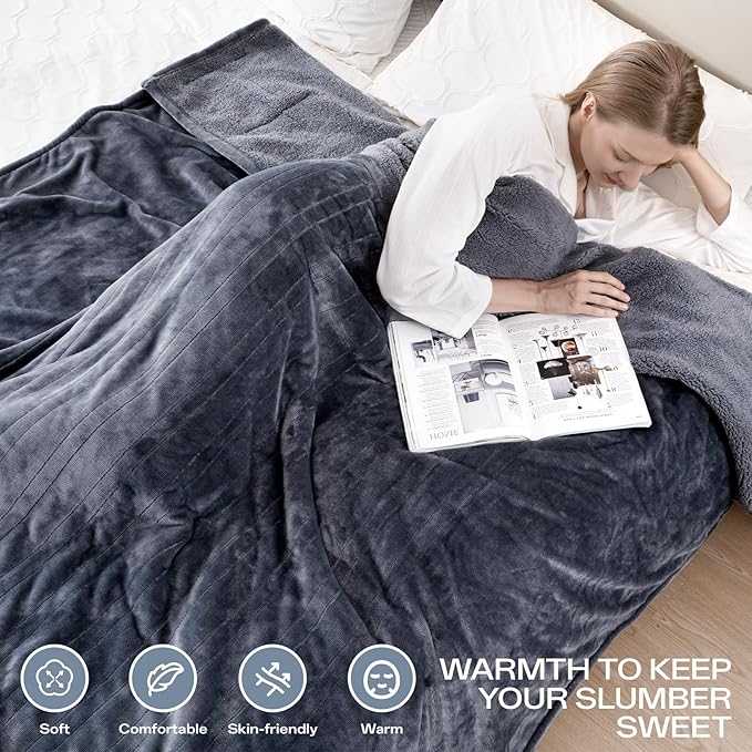 Heated Blanket Electric Queen Size 84"x90" with Dual Controls, Heating Blanket with Flannel & Sherpa for Bed, 8 Heat Levels & 10 Hours Auto Off, Full Body, Couch, Home Use, Machine Washable, Warm Gift