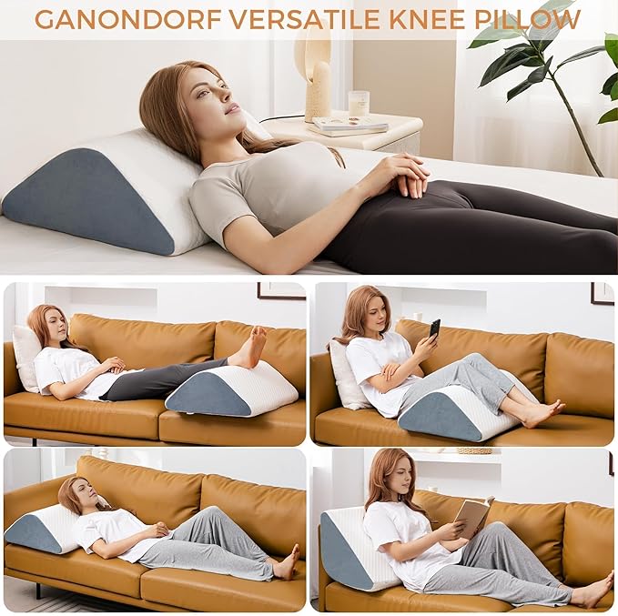 Knee Wedge Pillow 6.9'' for Post-Surgery Recovery-Leg Elevation Support for Sleep Position, Alleviating Lower Back & Hip Pain Enhancing Circulation in Ankles Legs Triangle Pillow with Removable Cover