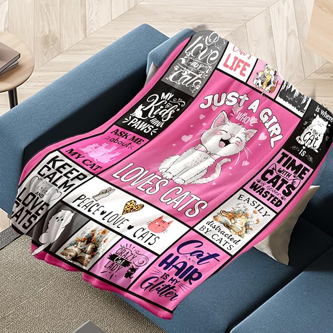 Just A Girl Who Love Cat Blanket for Girls, Cat Lover Gifts for Girls Women, Cats Gifts for Birthday Christmas, Cute Soft Warm Blanket 60" X 50" for Sleep Nap