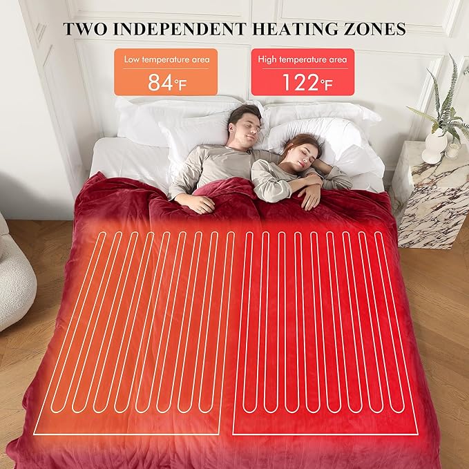 Heated Blanket Electric Blanket Queen Size, Super Soft Cozy Upgraded Flannel Fast Heating Blanket Dual Control with 5 Heating Levels & 10 Hours Auto Off, Machine Washable, 84" x 90", Burgundy