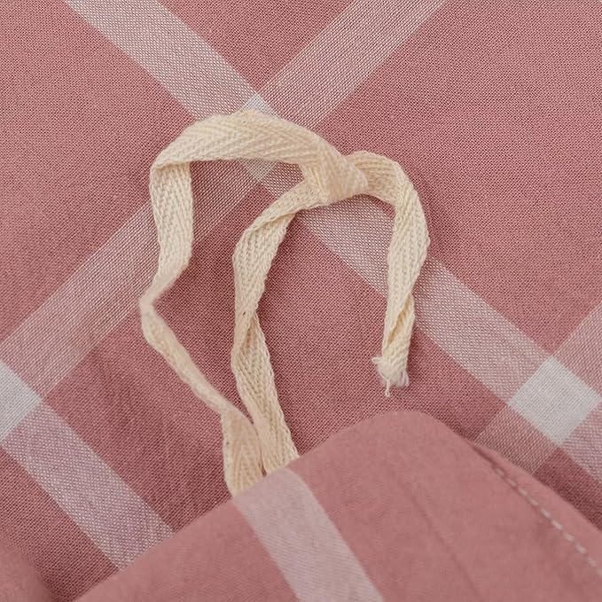 BuLuTu Pink White Plaid Duvet Cover Full 100% Washed Cotton Comforter Cover Set Modern Buffalo Plaid Bedding Set for Kids, Grid Gingham Duvet Cover and 2 Pillowcases for All Seasons