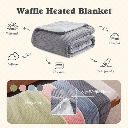 Heated Blanket Waffle Throw Size Fast Warming Heating Electric Throw Blanket with 6 Heat Settings & 4 Hours Auto-Off, Ideal Gift for Her, 50"x60",Grey