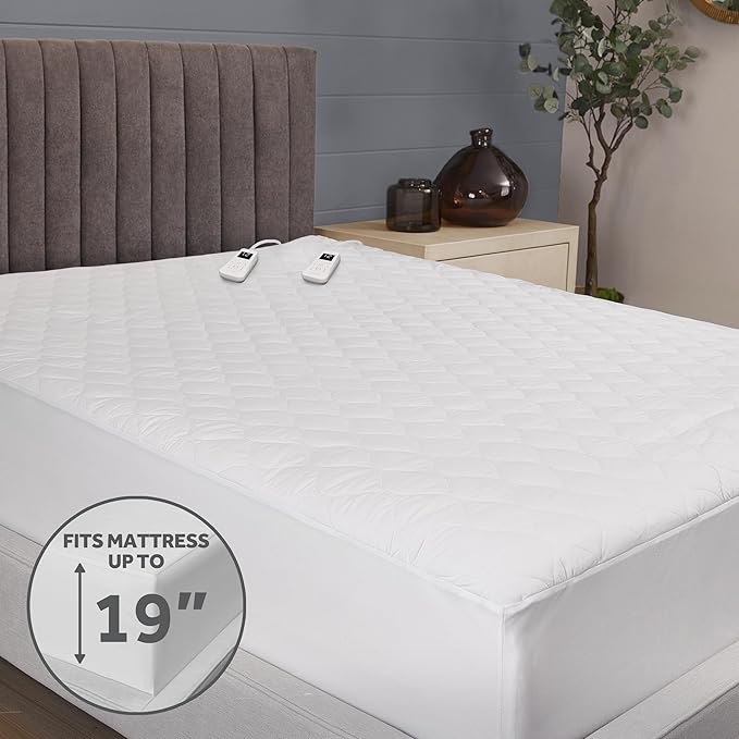 Sunbeam Electric Premium Water Resistant Restful Quilted Heated Mattress Pad, 12 Heat Settings, 12-Hour Selectable Auto Shut-Off, Fast Heating, Cozy Warming Bed, King, 76" x 80"