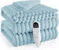 Bedsure Electric Blanket Twin - Thick Striped Flannel Electric Blanket, Heating with 10 Time Settings, 6 Heat Settings, and 8-Hour Timer Auto Shut Off, Gifts for Grandma (62x84 inches, Light Blue)
