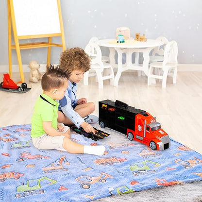 Glow in The Dark Blanket for Boys,Construction Truck Throw Blanket for Kids Truck Toys Gift for Boys Warm Kids Excavator Car Theme Decor Blanket for Couch Sofa Bedroom,50x60 Inches
