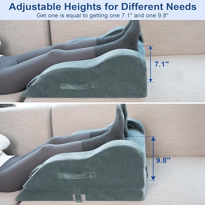 KingPavonini Adjustable Leg Elevation Pillows for After Surgery with Ergonomic Curve, Cooling Memory Foam Leg Pillow for Knee Surgery Recovery, Wedge Pillow for Legs, Back Pain Relief (Double Leg)
