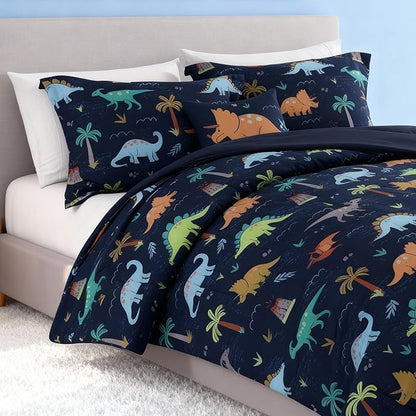 Kids Comforter Set Full Size for Boys, Navy Dinosaur Bedding Set 1 Comforter, 1 Decor Pillow, 2 Pillow Shams