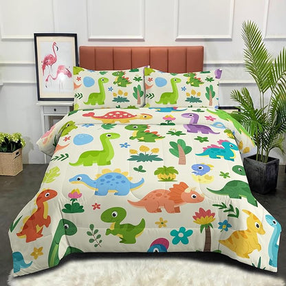 Peopleareok Dinosaur Comforter Set Full (79x90 Inch) for Boys, 3 Pieces Dinosaur Bedding Set for Girls Teens, Super Soft Lightweight for All Seasons, Includes 1 Comforter and 2 Pillowcase