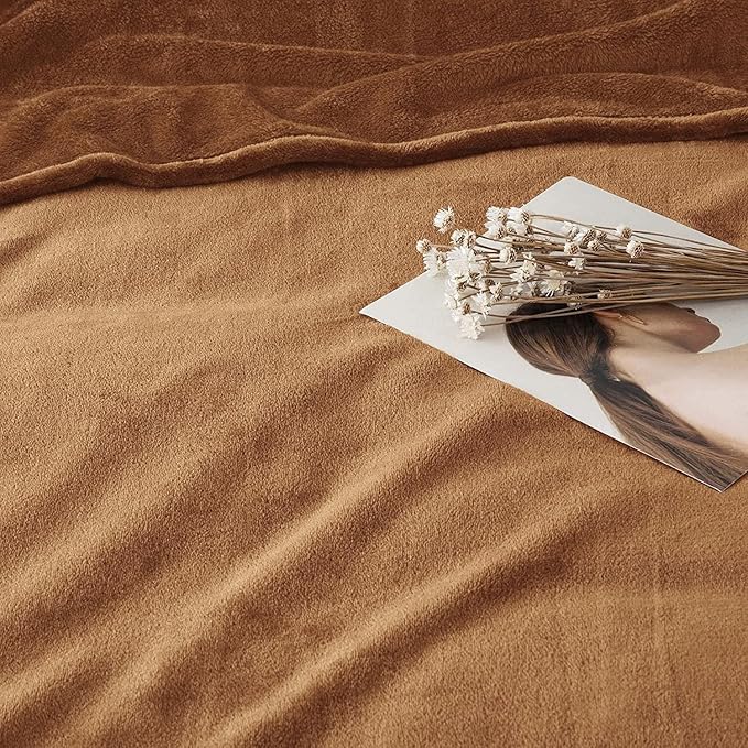 IR Imperial Rooms Fleece Blankets Queen Size 90 x 90 Inches - Super Soft Fluffy Throw Blanket for Sofa and Bed - Warm and Cozy Lightweight 400 GSM Microfiber Bed Throws Blankets (Queen, Camel)