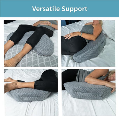 Zomaple Bedsore Pressure Relief Pillow, Grey – Offload Pressure to Prevent Bed Sores & Ease Turning – 30° Positioning, Cooling Gel Top, 2 Non-Skid Removable Covers – Knee Wedge Pillow Versatility