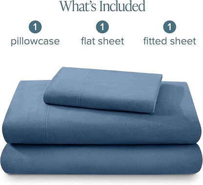 Bare Home Flannel Sheet Set 100% Cotton Twin Extra Long, Velvety Soft Heavyweight - Double Brushed Flannel - Deep Pocket (Twin XL, Coronet Blue)