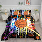 Cartoon Basketball Printed Comforter Set Ball Sports Bedding Set with 1 Comforter and 2 Pillowcases for Boys and Girls Bedroom All Season(Basketball-2 Full)
