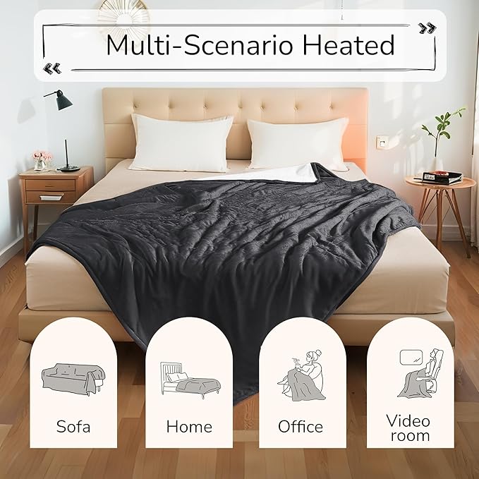 Electric Heated Blanket 72"x84" Full Size - Dual-Sided with Microplush & Sherpa Fabric, 4 Heat Settings & 10 Hours Auto Off, Machine Washable - Iron Gray