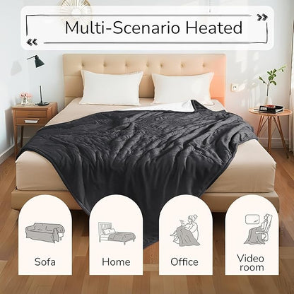 Electric Heated Blanket 72"x84" Full Size - Dual-Sided with Microplush & Sherpa Fabric, 4 Heat Settings & 10 Hours Auto Off, Machine Washable - Iron Gray