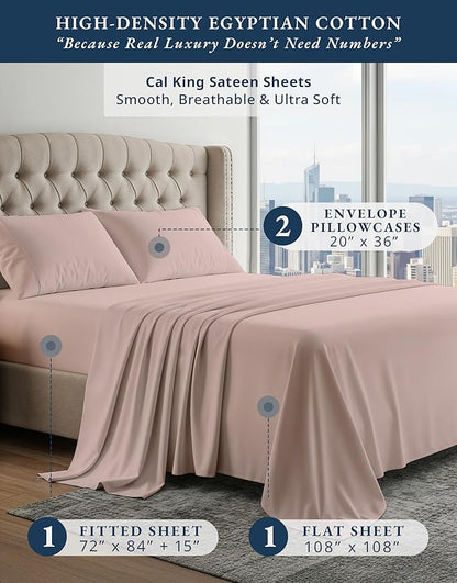LANE LINEN Luxury 100% Egyptian Cotton Sheets California King Bed Set, Oeko-Tex Certified No Pill Fade Resistant Machine Washable Cotton Cooling Cal King Sheet Set - Sepia Rose