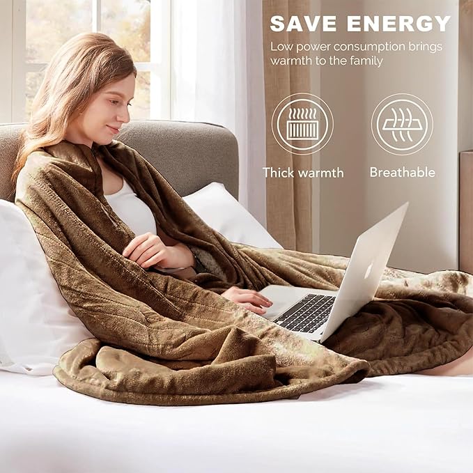 Degrees of Comfort Sherpa Plush Dual Control Electric Blanket Queen Size, Heating Blankets | Washable | Automatic Shut Off | Double Zone, 6 Heat Settings | 84" x 90" Mocha