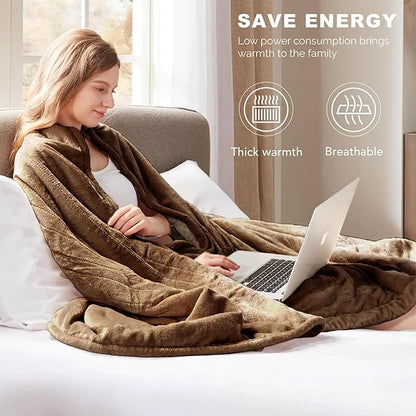 Degrees of Comfort Sherpa Plush Dual Control Electric Blanket Queen Size, Heating Blankets | Washable | Automatic Shut Off | Double Zone, 6 Heat Settings | 84" x 90" Mocha