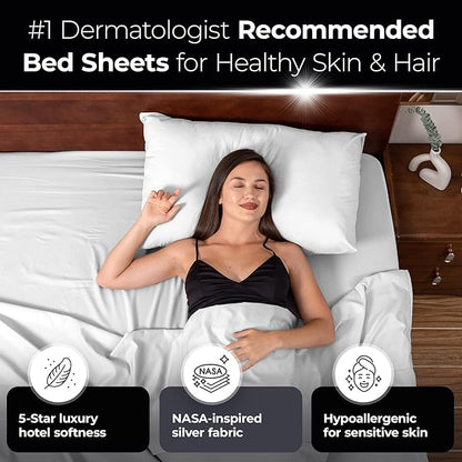 Silvery Silver Infused Bed Sheets Set - Ultra-Soft Temperature-Regulating Fabric with Self-Cleaning Technology™ That Stays Fresh 3X Longer for Hygienic Sleep (White, Queen)