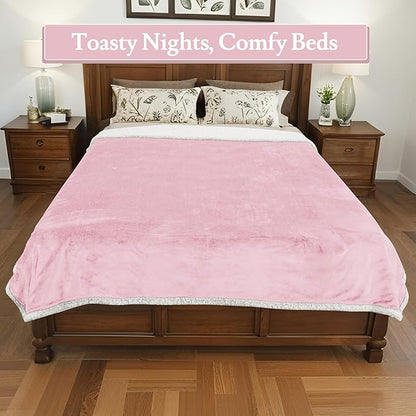 Electric Heated Blanket Flannel & Sherpa 62"x84" Twin Size - 4 Heat Levels, 10H Auto Shut Off, Fast Heating, Cozy and Comfortable, Warm Gifts, Machine Washable - Pink